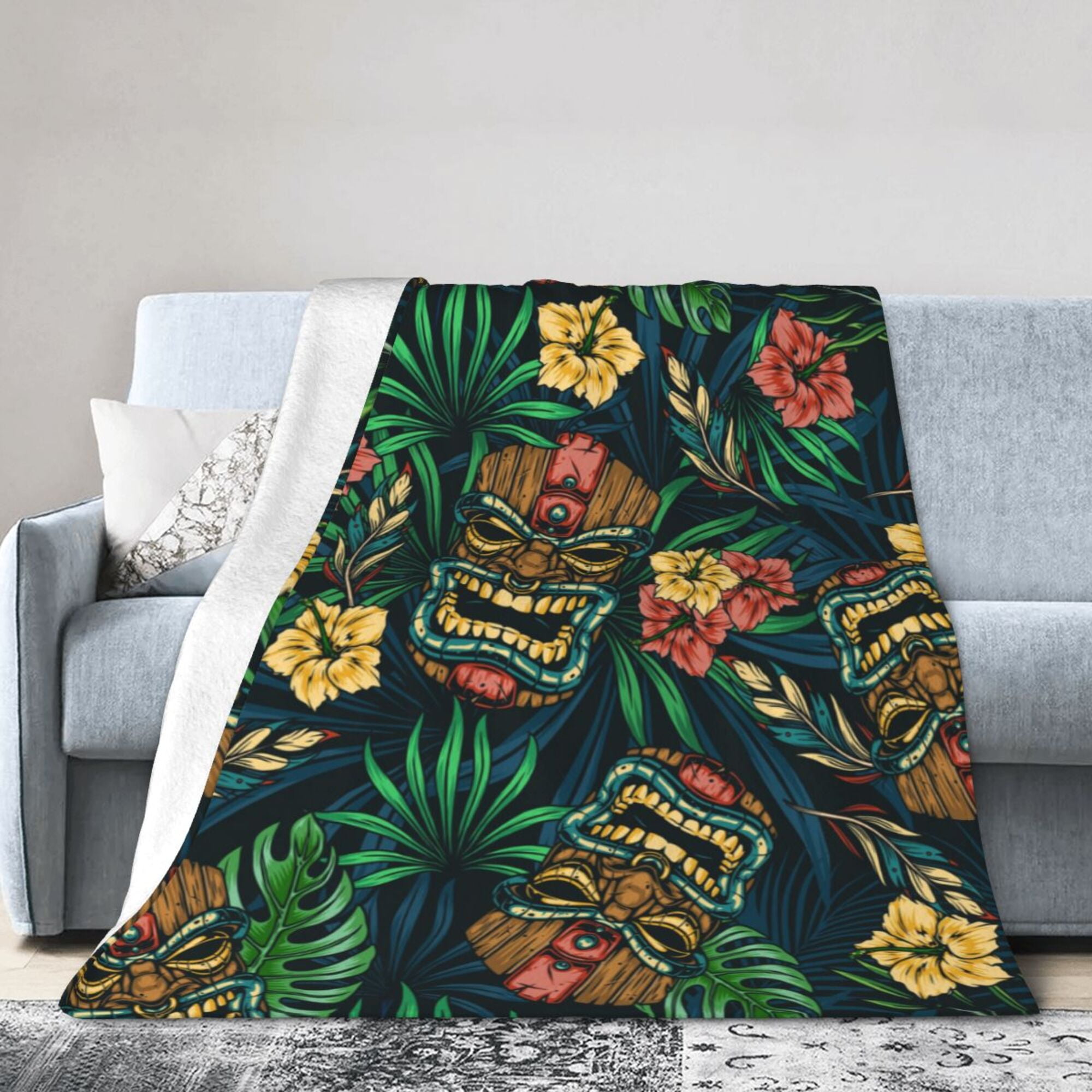 DouZhe Ultra Soft Micro Fleece Lightweight Flannel Bed Blanket Hawaiian Tropical Tiki Mask Print Cozy Warm Throw Blankets 60 x50 Walmart