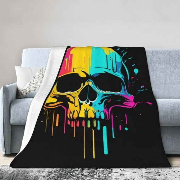 DouZhe Ultra-Soft Micro Fleece Lightweight Flannel Bed Blanket, Hip Hop Angry Skull Print Cozy Warm Throw Blankets, 40"x30"