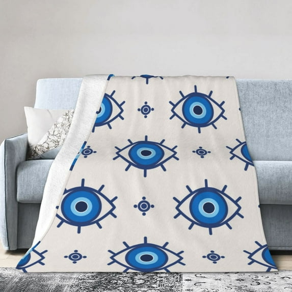 DouZhe Ultra-Soft Micro Fleece Lightweight Flannel Bed Blanket, Mystic Amulet Turkish Eye Print Cozy Warm Throw Blankets, 50"x40"