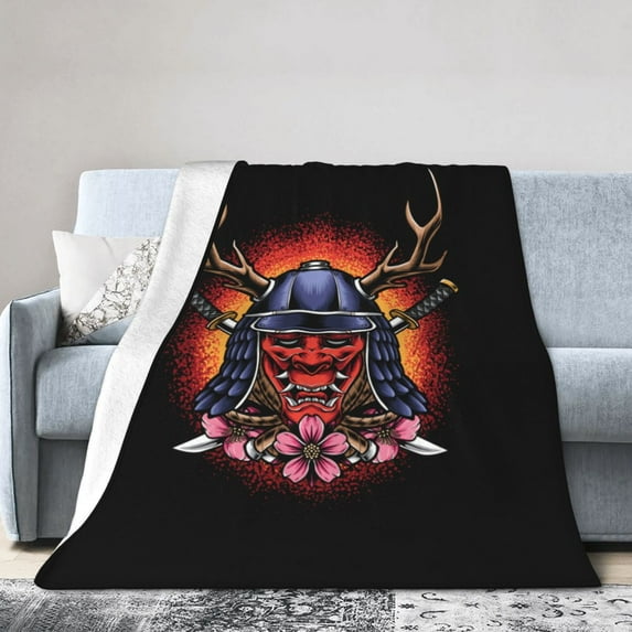 DouZhe Ultra-Soft Micro Fleece Lightweight Flannel Bed Blanket, Oni Mask Samurai Print Cozy Warm Throw Blankets, 40"x30"