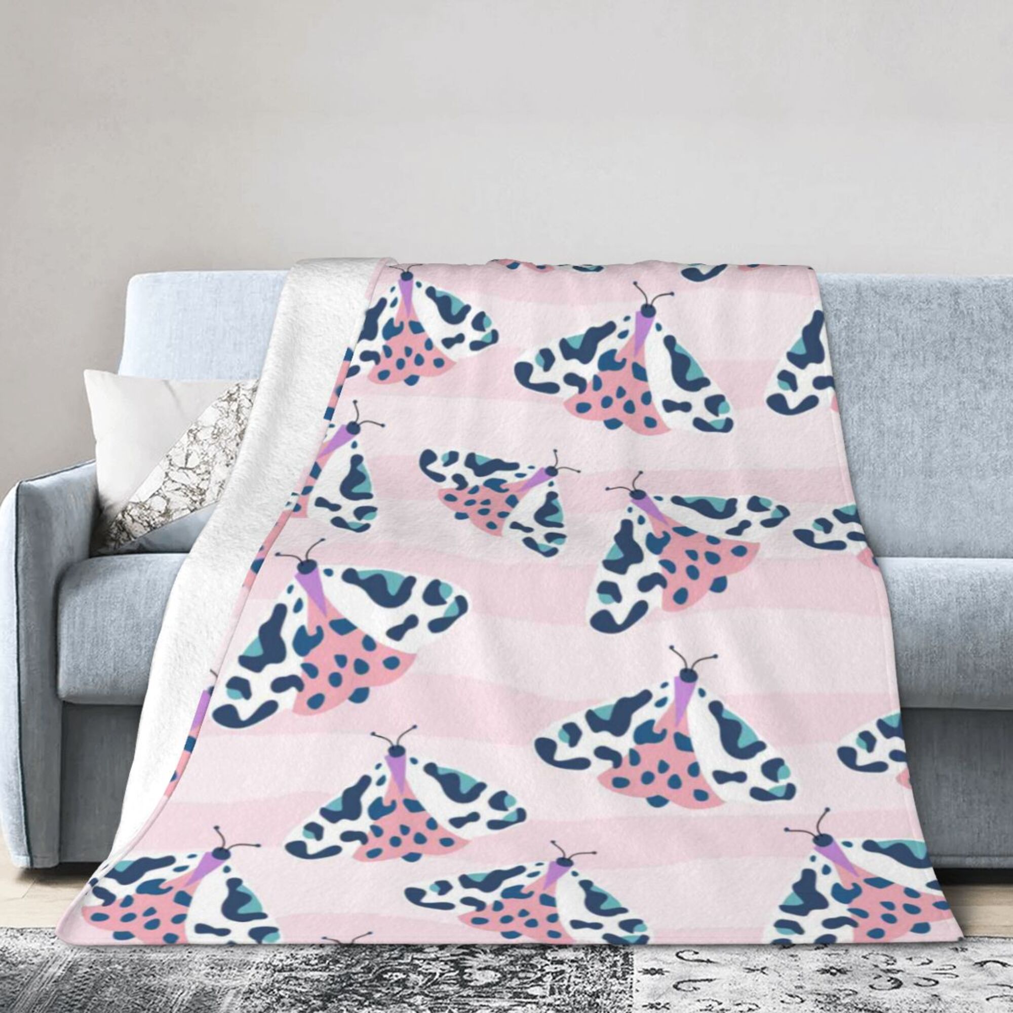 Butterfly and Roses on Geometric Ultra-Soft Micro Fleece Blanket 40