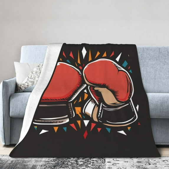 DouZhe Ultra-Soft Micro Fleece Lightweight Flannel Bed Blanket, Red Boxing Glove Sport Print Cozy Warm Throw Blankets, 40"x30"