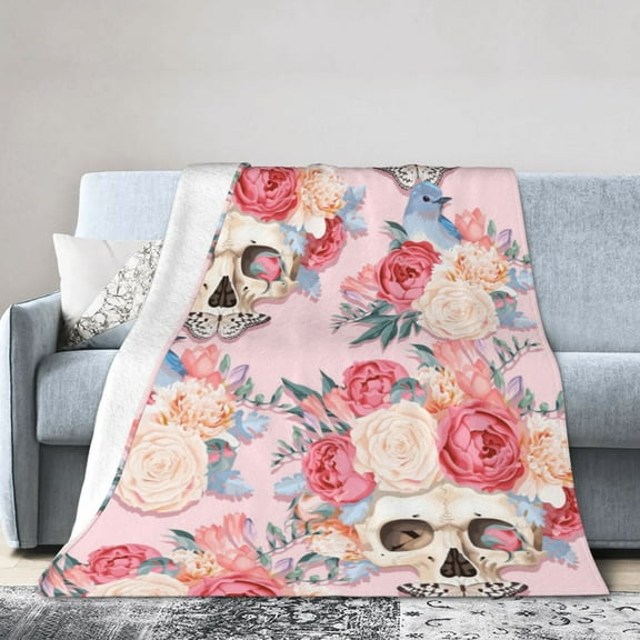 DouZhe Ultra-Soft Micro Fleece Lightweight Flannel Bed Blanket, Skeleton Butterflies Rose Watercolor Print Cozy Warm Throw Blankets, 80"x60"