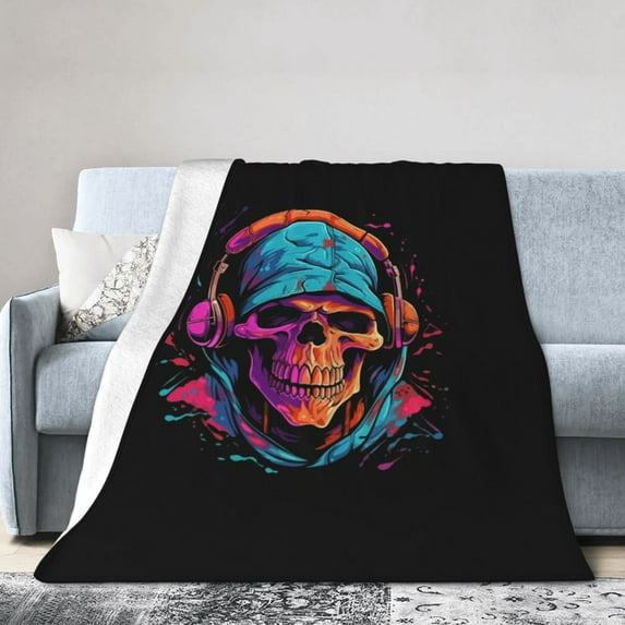 DouZhe Ultra-Soft Micro Fleece Lightweight Flannel Bed Blanket, Vintage Hip Hop Skull Print Cozy Warm Throw Blankets, 80"x60"