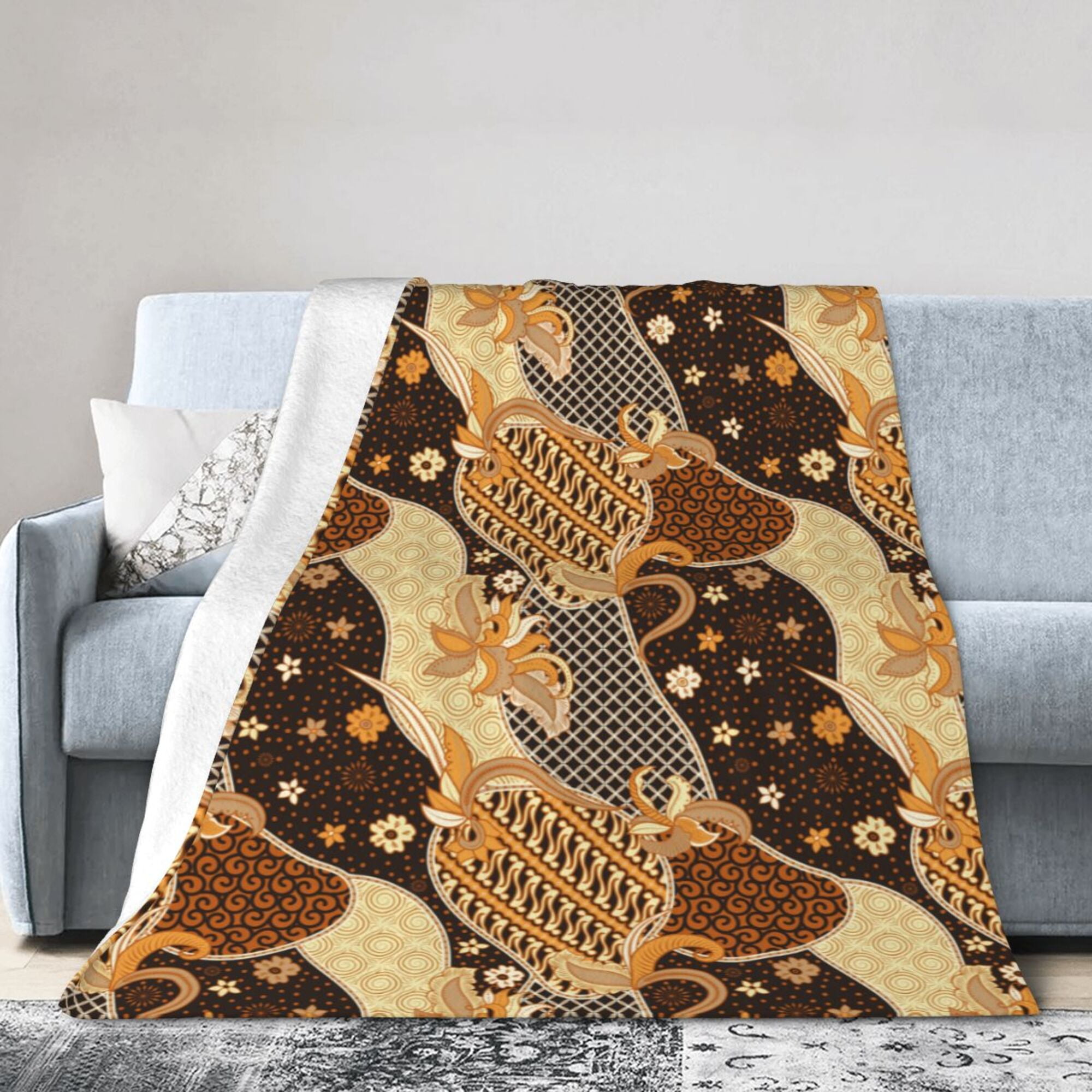 DouZhe UltraSoft Micro Fleece Lightweight Flannel Bed Blanket, Vintage Indonesian Traditional