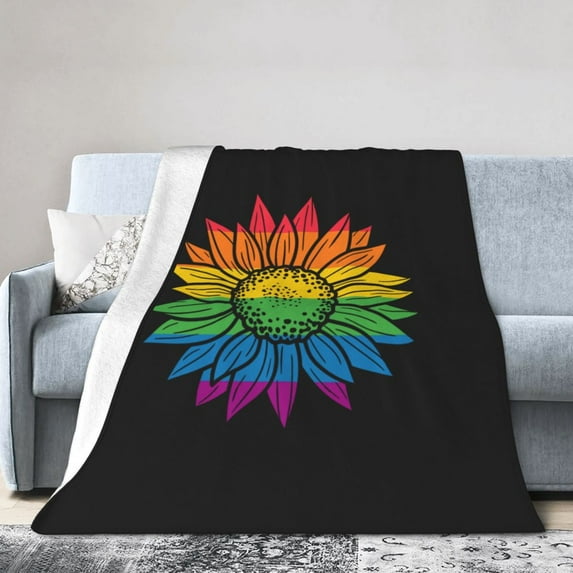 DouZhe Ultra-Soft Micro Fleece Lightweight Flannel Bed Blanket, Vintage Rainbow Sunflower Print Cozy Warm Throw Blankets, 80"x60"