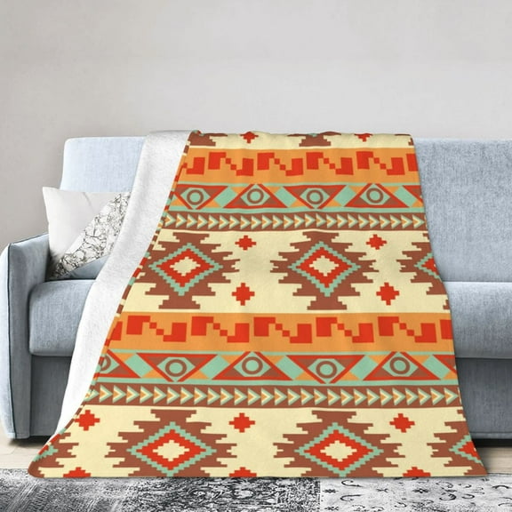 DouZhe Ultra-Soft Micro Fleece Lightweight Flannel Bed Blanket, Vintage Southwestern Native Aztec Style Print Cozy Warm Throw Blankets, 80"x60"
