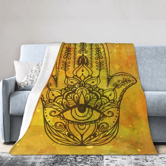 DouZhe Ultra-Soft Micro Fleece Lightweight Flannel Bed Blanket, Watercolor Hamsa Hand Print Cozy Warm Throw Blankets, 80"x60"