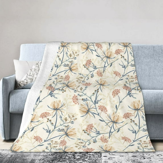 DouZhe Ultra-Soft Micro Fleece Lightweight Flannel Bed Blanket, Watercolor Oriental blooming Flowers Print Cozy Warm Throw Blankets, 80"x60"