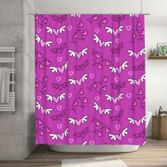 DouZhe Valentines Day Romance Love Pattern Shower Curtain, Waterproof Bath Curtains for Bathroom Decorations, 72 x 72 inches