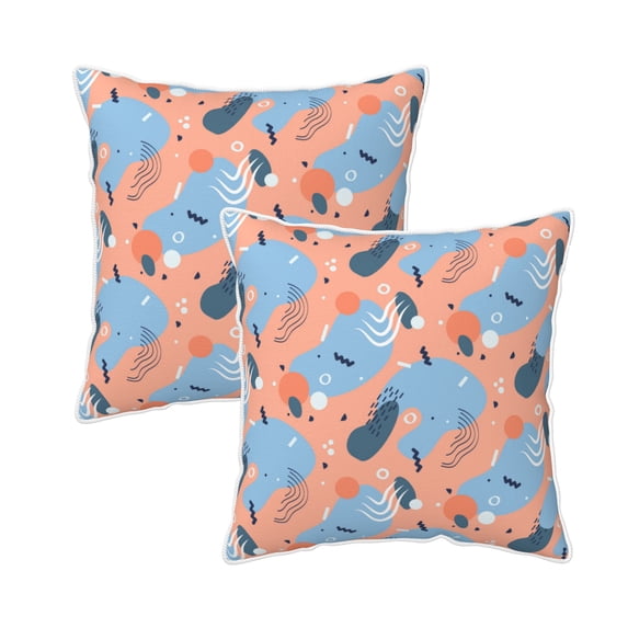 DouZhe Velvet Decorative Throw Pillow Covers Set of 2, Soft Square Cushion Cover with Invisible Zipper Abstract Geometric Elements Pink Printing, 18"x18"
