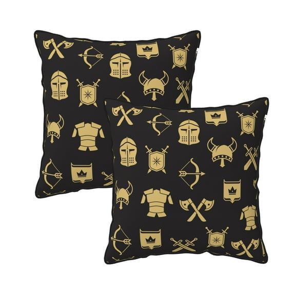 DouZhe Velvet Decorative Throw Pillow Covers Set of 2, Soft Square Cushion Cover with Invisible Zipper Ancient Warriors Knight Armor Printing, 18"x18"