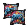 thumbnail image 1 of DouZhe Velvet Decorative Throw Pillow Covers Set of 2, Soft Square Cushion Cover with Invisible Zipper Cartoon Funny Game Controller Printing, 18"x18", 1 of 7
