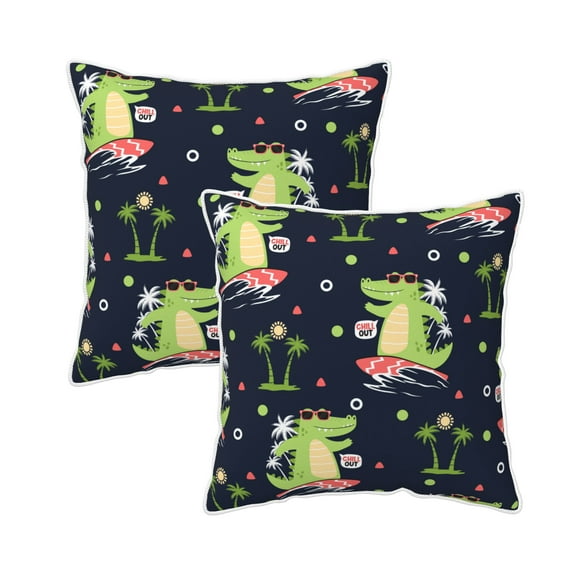 DouZhe Velvet Decorative Throw Pillow Covers Set of 2, Soft Square Cushion Cover with Invisible Zipper Crocodile Surfer Cartoon Trendy Printing, 20"x20"