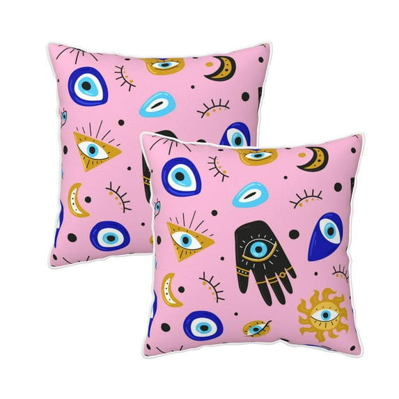 DouZhe Velvet Decorative Throw Pillow Covers Set of 2, Soft Square Cushion Cover with Invisible Zipper Evil Eyes Hamsa Hand of Fatima Printing, 20"x20"
