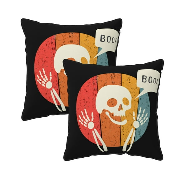 DouZhe Velvet Decorative Throw Pillow Covers Set of 2, Soft Square Cushion Cover with Invisible Zipper Funny Halloween Skulls Decoration Printing, 20"x20"