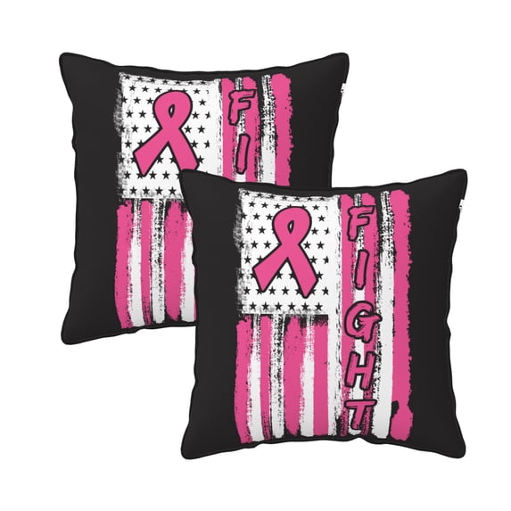 DouZhe Velvet Decorative Throw Pillow Covers Set of 2, Soft Square Cushion Cover with Invisible Zipper Pink Usa Flag Breast Cancer Awareness Printing, 16"x16"
