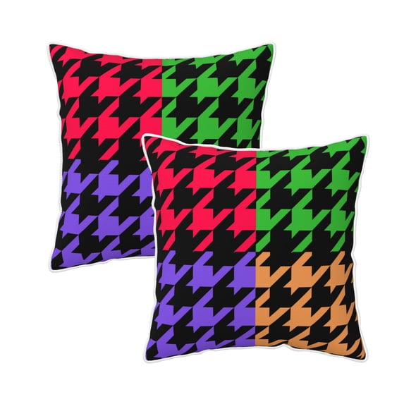 DouZhe Velvet Decorative Throw Pillow Covers Set of 2, Soft Square Cushion Cover with Invisible Zipper Retro Plaid Scottish Houndstooth Printing, 20"x20"