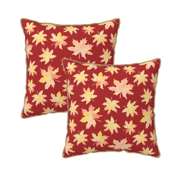 DouZhe Velvet Decorative Throw Pillow Covers Set of 2, Soft Square Cushion Cover with Invisible Zipper Watercolor Yellow Maple Leaves Printing, 18"x18"