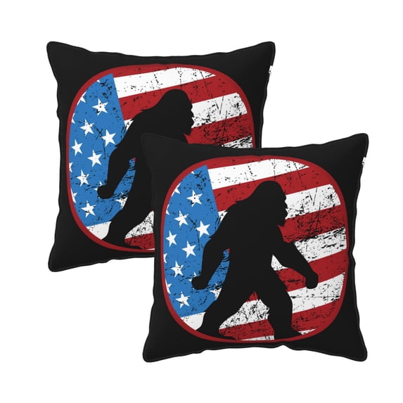 DouZhe Velvet Decorative Throw Pillow Covers Set of 2, Soft Square Cushion Cover with Invisible Zipper Big Foot Patriotic Red Flag Printing, 16"x16"