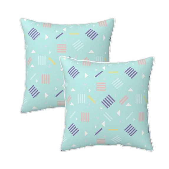 DouZhe Velvet Decorative Throw Pillow Covers Set of 2, Soft Square Cushion Cover with Invisible Zipper Blue Memphis Style Elements Printing, 18"x18"