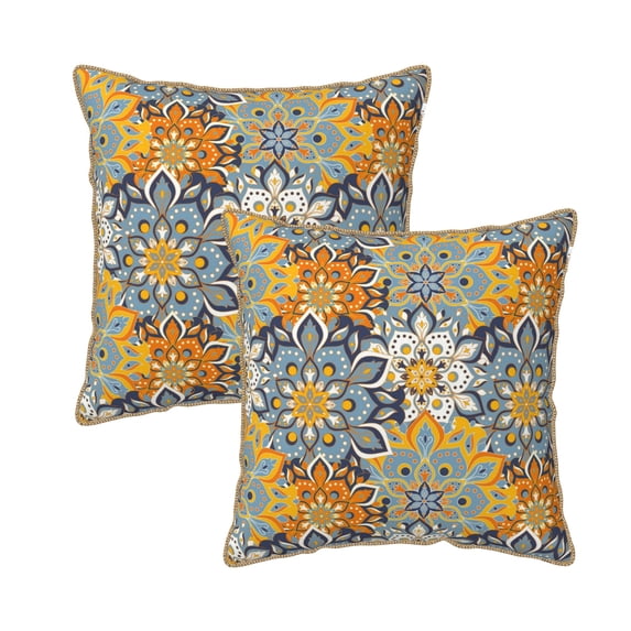 DouZhe Velvet Decorative Throw Pillow Covers Set of 2, Soft Square Cushion Cover with Invisible Zipper Bohemia Mandala Kaleidoscope Printing, 16"x16"