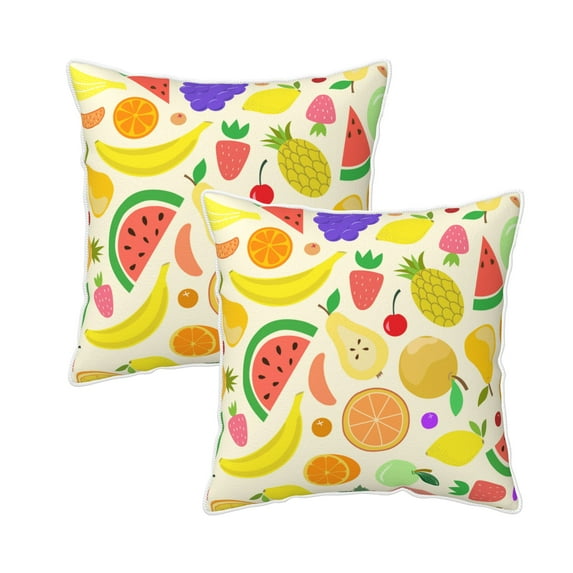 DouZhe Velvet Decorative Throw Pillow Covers Set of 2, Soft Square Cushion Cover with Invisible Zipper Carton Flat Tropical Fruits Printing, 18"x18"