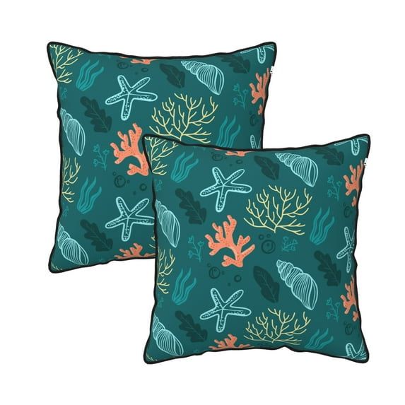 DouZhe Velvet Decorative Throw Pillow Covers Set of 2, Soft Square Cushion Cover with Invisible Zipper Cute Cartoon Coral Shells Printing, 20"x20"