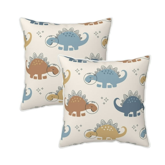 DouZhe Velvet Decorative Throw Pillow Covers Set of 2, Soft Square Cushion Cover with Invisible Zipper Cute Cartoon Dinosaur Printing, 16"x16"