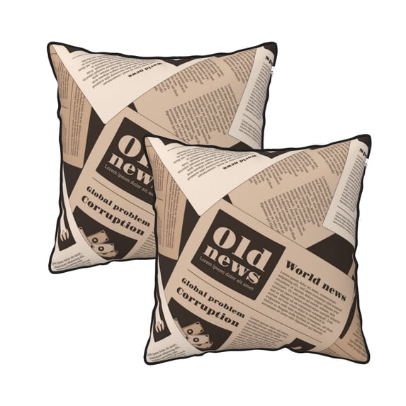 DouZhe Velvet Decorative Throw Pillow Covers Set of 2, Soft Square Cushion Cover with Invisible Zipper Hand Drawn Old Newspaper Printing, 18"x18"