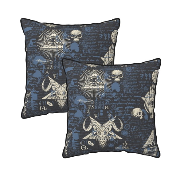 DouZhe Velvet Decorative Throw Pillow Covers Set of 2, Soft Square Cushion Cover with Invisible Zipper Occult Gothic Skulls Eyes Printing, 16"x16"
