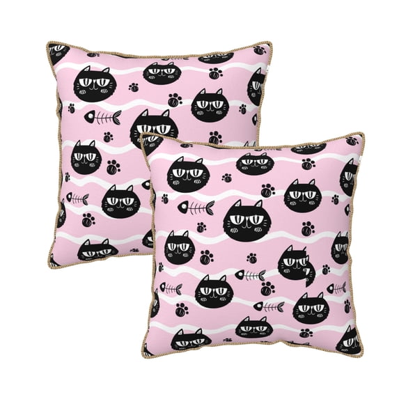 DouZhe Velvet Decorative Throw Pillow Covers Set of 2, Soft Square Cushion Cover with Invisible Zipper Pet Cat Paw Fishbone Pink Printing, 20"x20"