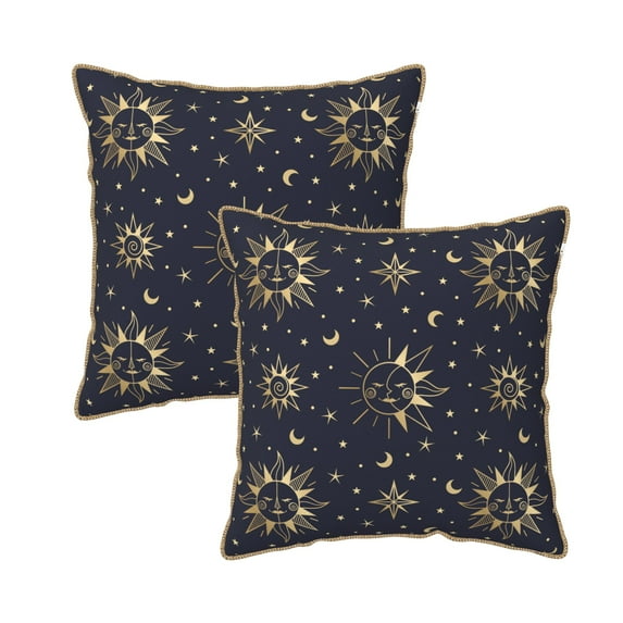 DouZhe Velvet Decorative Throw Pillow Covers Set of 2, Soft Square Cushion Cover with Invisible Zipper Smile Face Sun Star Moon Printing, 16"x16"