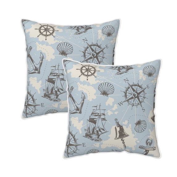 DouZhe Velvet Decorative Throw Pillow Covers Set of 2, Soft Square Cushion Cover with Invisible Zipper Vintage Nautical Elements Printing, 16"x16"