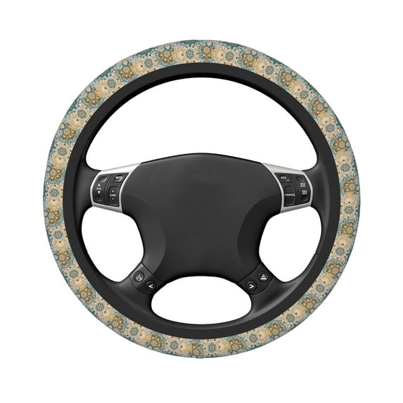 DouZhe Vintage Orienta Mandala Elements Prints Steering Wheel Cover, Universal 15 inch Anti-Slip Odorless Elastic Car Steering Wheels Cover for Women Men