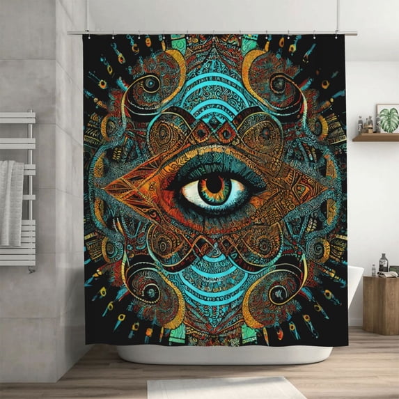 DouZhe Vintage Persian Style Floral Eye Pattern Shower Curtain, Waterproof Bath Curtains for Bathroom Decorations, 72 x 72 inches