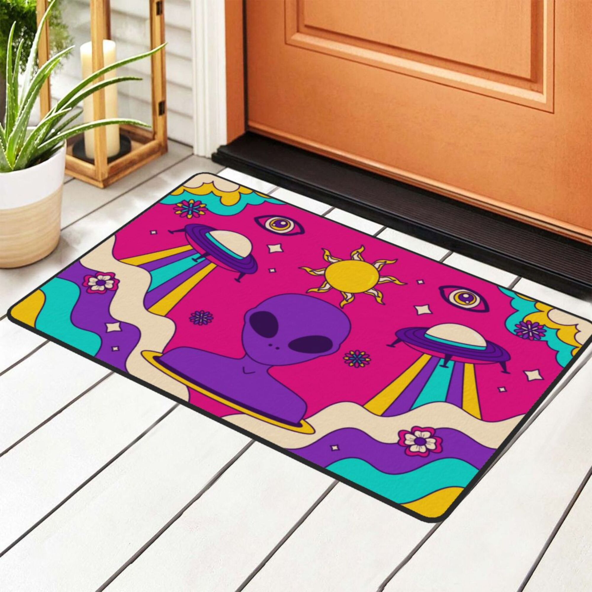 エイリアン RUG MAT DouZhe Vintage Psychedelic Alien Spaceship Rugs Doormat, Non-Slip