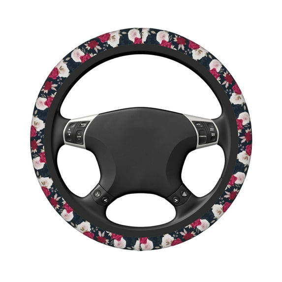 DouZhe Vintage Stylish Rose Flowers Prints Steering Wheel Cover, Universal 15 inch Anti-Slip Odorless Elastic Car Steering Wheels Cover for Women Men