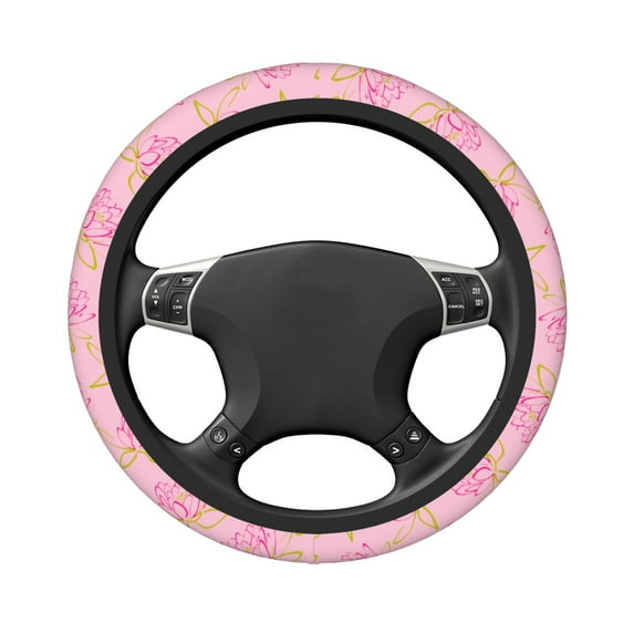 DouZhe Water Lily Leaves Prints Steering Wheel Cover, Universal 15 inch Anti-Slip Odorless Elastic Lotus Flora Bloom Car Steering Wheels Cover for Women Men