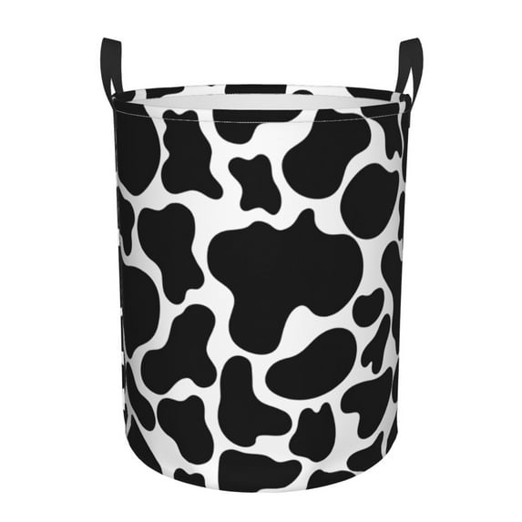 DouZhe Waterproof Collapsible Large Laundry Baskets, Abstract Black and White Cow Stria Prints Circular Hamper with Handles