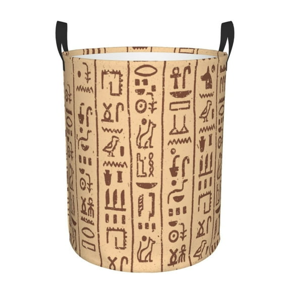 DouZhe Waterproof Collapsible Large Laundry Baskets, Ancient Egyptian Hieroglyphs Prints Circular Hamper with Handles
