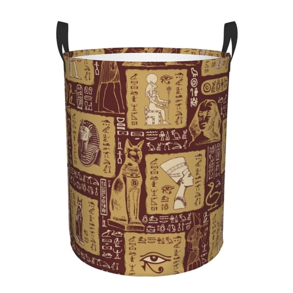 DouZhe Waterproof Collapsible Large Laundry Baskets, Ancient Egyptian Hieroglyphs Symbols Prints Circular Hamper with Handles