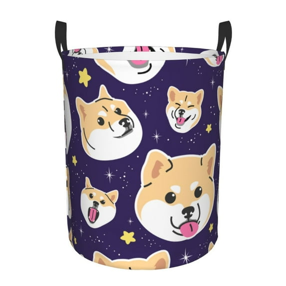 DouZhe Waterproof Collapsible Large Laundry Baskets, Cartoon Funny Shiba Inu Dog Prints Circular Hamper with Handles