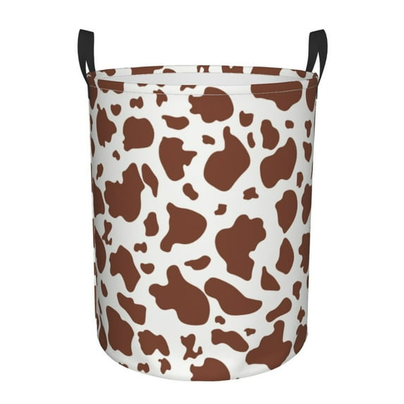 DouZhe Waterproof Collapsible Large Laundry Baskets, Dairy Cow Brown Texture Prints Circular Hamper with Handles