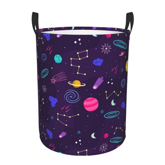DouZhe Waterproof Collapsible Large Laundry Baskets, Galaxy Outer Space Night Sky Prints Circular Hamper with Handles