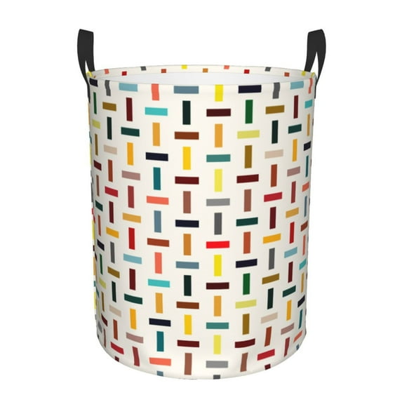 DouZhe Waterproof Collapsible Large Laundry Baskets, Multicolored Sticks Wicker Prints Circular Hamper with Handles