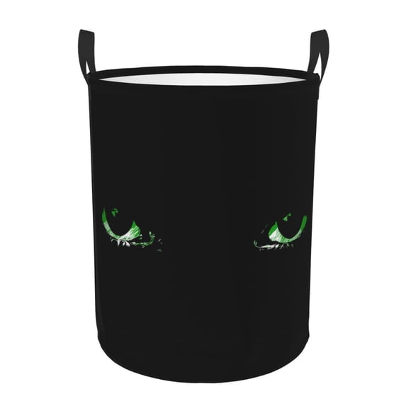 DouZhe Waterproof Collapsible Large Laundry Baskets, Mysterious Green Eyes Prints Circular Hamper with Handles