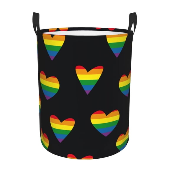 DouZhe Waterproof Collapsible Large Laundry Baskets, Rainbow Hearts Lgbt Pride Prints Circular Hamper with Handles