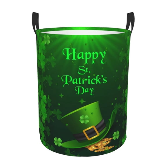 DouZhe Waterproof Collapsible Large Laundry Baskets, St. Patrick's Day Holiday Prints Circular Hamper with Handles