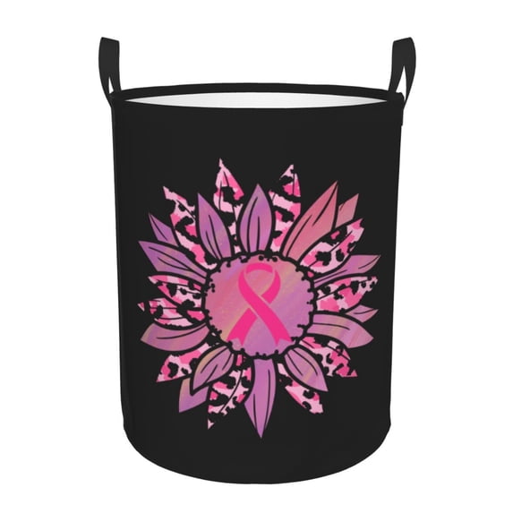 DouZhe Waterproof Collapsible Large Laundry Baskets, Sunflower Breast Cancer Awareness Prints Circular Hamper with Handles